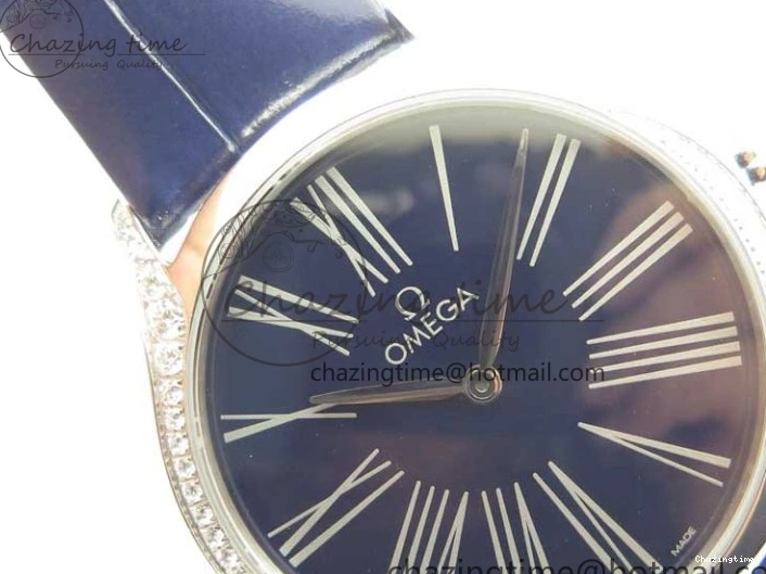 0412 Ladies’ De Ville Trésor Diamond Blue Dial Blue Fabric Watch OXF 1:1 Best Edition Swiss Quartz Upgraded 7892